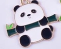 DIY enamel panda charm with green bamboo and gold edges for jewelry making - Panda with Horizontal Bamboo