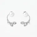 Boucles d'oreilles branche argentée avec perles blanches et pierres marquises chic - Style de Perle de Feuille Branchue Argentée (PD3588)