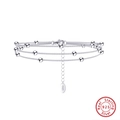 Three-layer 925 sterling silver beaded bracelet with adjustable lobster clasp and polished finish - Length 16+5cm / White Gold
