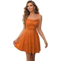 Slim fit orange sequin mini dress with spaghetti straps for party and evening wear - US size 2 / Top And Bottom / Orange