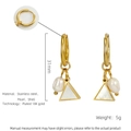 Pendientes de aro de acero chapado en oro de 18K con perla blanca y colgante de triángulo - Oro de 18K / Dorado