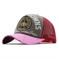 Berretto da baseball in cotone lavato con ricamo a stella e retro in rete rosa - Stile Patchwork Rosa Grigio Rosso(JX-381518-2)