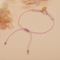 Pink evil eye hamsa hand braided bracelet with adjustable golden bead charms - Pink Hamsa Eye Bracelet (C-B220068E)