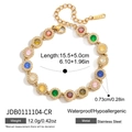 Macro detail of waterproof stainless steel bracelet with colorful round-cut zircons - Rainbow Gemstone Stainless Steel Bracelet(JDB0111104-CR)