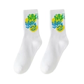 White crew athletic socks featuring yellow smiley faces and colorful text patterns - One Size (Plus Size) / NICE HAPPY Smiley / White No.10
