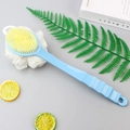 Blue long-handled bath brush with yellow bristles and white sponge for body cleaning - 2-in-1 Bath Brush / Blue