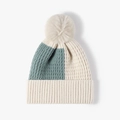 Bonnet d'hiver tricoté avec pompon en beige et gris-vert au design bicolore - Vert (23B091)