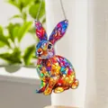 Colorful geometric acrylic rabbit suncatcher pendant with vibrant stained glass effect - Geometric Rabbit-OPP Bag