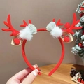Cute red Christmas antler headband with plush balls and gold ears for holiday dressing - 10# Red Berries Fur Ball Red Antlers