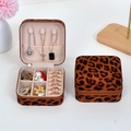 Portable leopard print velvet jewelry box with multi-functional interior compartments - Square Zipper Style / Leopard Print