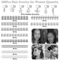 Set de 280 piezas de joyería para el cabello en blanco y negro con anillos y colgantes - Plateado en Caja (280 piezas)