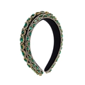 Cerchietto barocco largo in velluto nero con strass verdi e cristalli luccicanti - Verde
