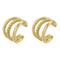 Three-layer gold star ear cuff with textured rope design and polished finish - Gold C-Shaped Twist