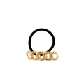Minimalist elastic hair tie with polished gold metal Cuban chain link decoration - Five Rings 5.5cm / Gold