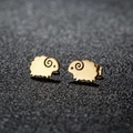 Cute gold-plated sheep stud earrings made of stainless steel on dark background - Sheep / Gold