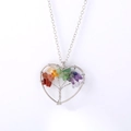 Silver tree of life heart necklace with multi-color crushed crystal stones - 3cm Silver Heart