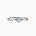Macro detail of silver ring featuring light blue planet stone and zircon vine setting - US 7 / Silver