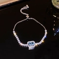 Elegantes Sternzirkon-Perlenarmband mit himmelblauem Stein und verstellbarer Kette - Himmelblauer Rechteckiger Stil (42#) / Silber