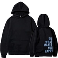 Black oversized hoodie with blue Do What Makes You Happy slogan print on the back - S / Black 312
