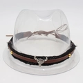 Detail view of retro western hat band featuring silver bull skull and leather braid - One Size / Small Bull Head