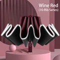 Automatic folding wine red umbrella with 10-rib structure and reflective safety edge - Reverse Reflective 10-Rib Automatic Black Glue / Burgundy