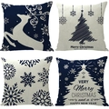 Set of four Christmas linen pillow covers featuring reindeer and snowflake designs - Set 03