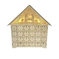 Holz-Adventskalender-Haus mit 24 Schubladen und LED-Krippenszene-Deko - Naturholz Krippe