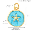 Pendentif étoile de mer en émail bleu et laiton doré avec dimensions détaillées - Pendentif Rond Étoile de Mer Bleu Vif