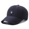 Men's navy blue breathable baseball cap with H letter embroidery shield in 45-degree view - Adjustable / Navy Blue