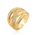Mehrlagiger 18K vergoldeter geometrischer Ring mit Zirkonia und offener Schiene - Einstellbar Offen / Gold