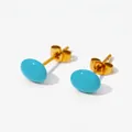 Minimalist turquoise bean stud earrings with golden stainless steel finish - Blue