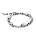 Bracciale a quadrifoglio in acciaio inossidabile lucido con catena cubana e cristallo - Stile Catena Cubana Quadrifoglio Argento (KB118510-KHY)