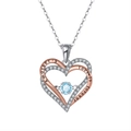 Bohemian two-tone heart necklace with blue gemstone and Mom love engraving - Sky Blue Topaz White Gold Plated, Approx. 2.73g