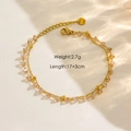 Double-layer 14K gold plated stainless steel bracelet with faceted crystal beads and gold beads - Champagne Crystal (B2)
