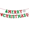 Striscione natalizio glitterato rosso e verde con alberi di Natale e bastoncini - Striscione con Lettere Glitterate Rosse e Verdi (J-0255-1)