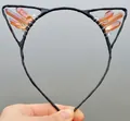 Cat ear headband with orange crystals and black leather wrap for cosplay parties - No.33 Orange Red