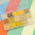 15-grid storage box with gold and cream glass seed beads for DIY jewelry making - Yellow Series