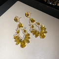 Boucles d'oreilles pendantes dorées avec cristaux jaunes et franges étincelantes - Or-Jaune