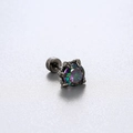 Titanium dragon claw ear stud featuring a round multi-color sea blue zircon stone - Rainbow