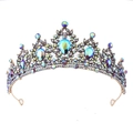 Bronze bridal crown with colorful crystals and teardrop gems in a half-loop design - Antique Gold - Purple AB Rhinestone