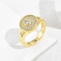 Anillo minimalista bañado en oro de 18K con circonita de corazón y cristales pavé - Abierto Ajustable / Dorado