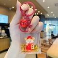 Golden God of Wealth keychain with red bell and oil-filled acrylic charms pendant - God of Wealth - Easy Win / Individual Packaging