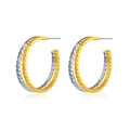 Chic two-tone gold and silver hoop earrings with a textured honeycomb finish and punk design - Gold Silver Contrast Honeycomb Texture