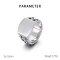 Polished 15mm wide stainless steel punk ring for men in bright silver finish - US 8 / Polished Wide Surface Signet Style (KR104183-GC)