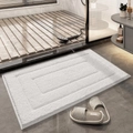 Plush white rectangle bath mat with tufted rectangular pattern and modern bathroom decor - White (Waltz Series)