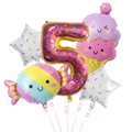 Lot de 5 ballons en aluminium glace et bonbon avec chiffre 5 pour fête d'anniversaire - Style Numéro 5