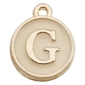 Round gold-plated charm with white enamel featuring a serif letter G pendant - 1 Piece (12x14mm) / Champagne - Letter G