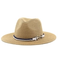 Panamastrooien hoed met blauw-wit touwband en zilveren anker bedeltje accessoire - M (56-58cm) / Khaki