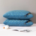 Navy blue pillows with yellow diamond quilting and side ribbon detail, set of 2 - Starry Blue 3d / 48*74cm (Low 550g)