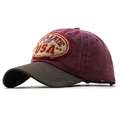 Vintage burgundy and brown baseball cap with USA flag embroidery in a 45-degree side view - L (58-60cm) / Burgundy
